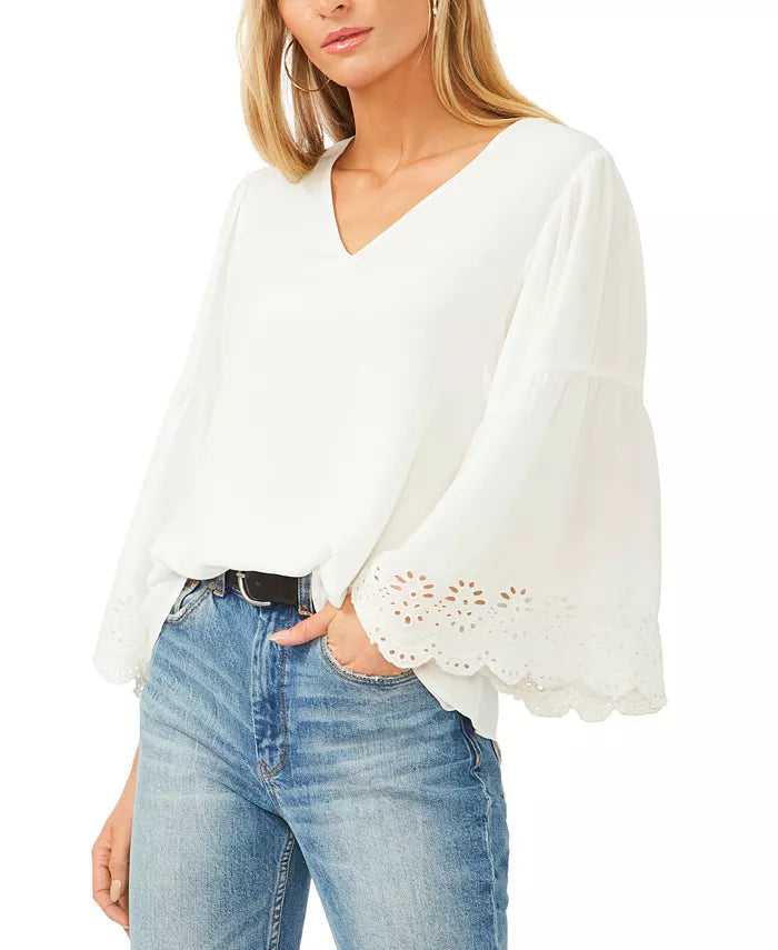 Vince Camuto Eyelet Flutter-Sleeve Top