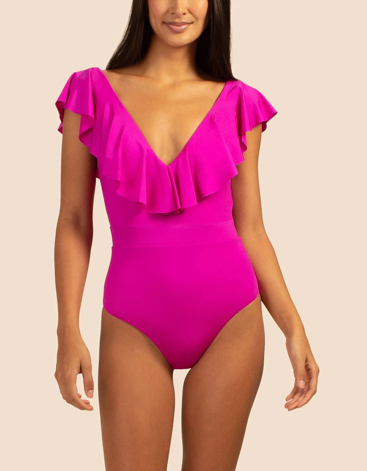 Trina Turk Atlas Ruffle Plunge One Piece Swimsuit