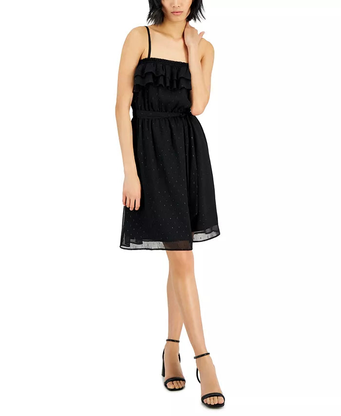 INC International Concepts Clip-Dot Ruffled Dress