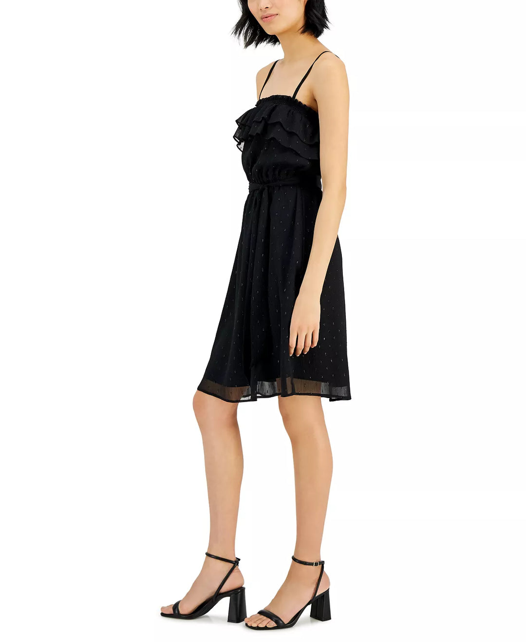 INC International Concepts Clip-Dot Ruffled Dress