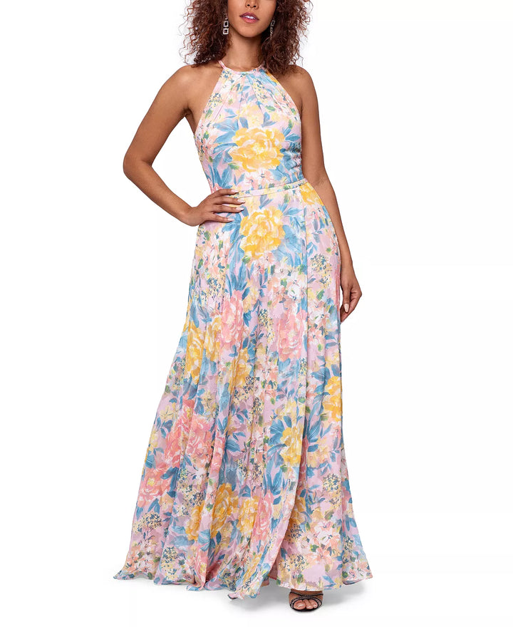 Betsy & Adam Halter Burnout Print Gown