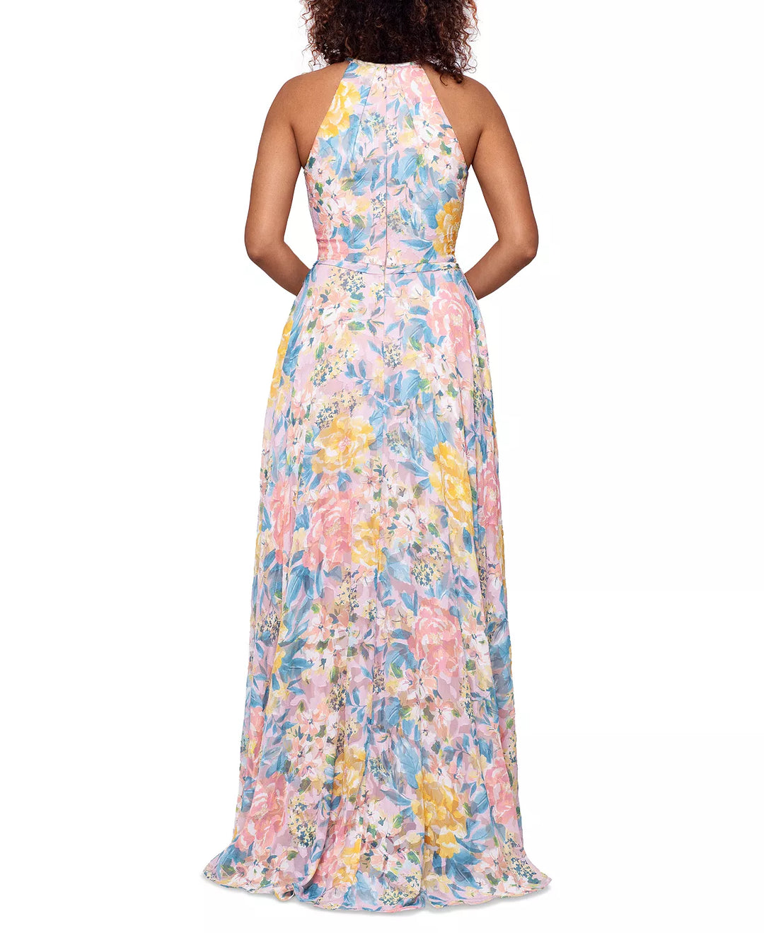 Betsy & Adam Halter Burnout Print Gown