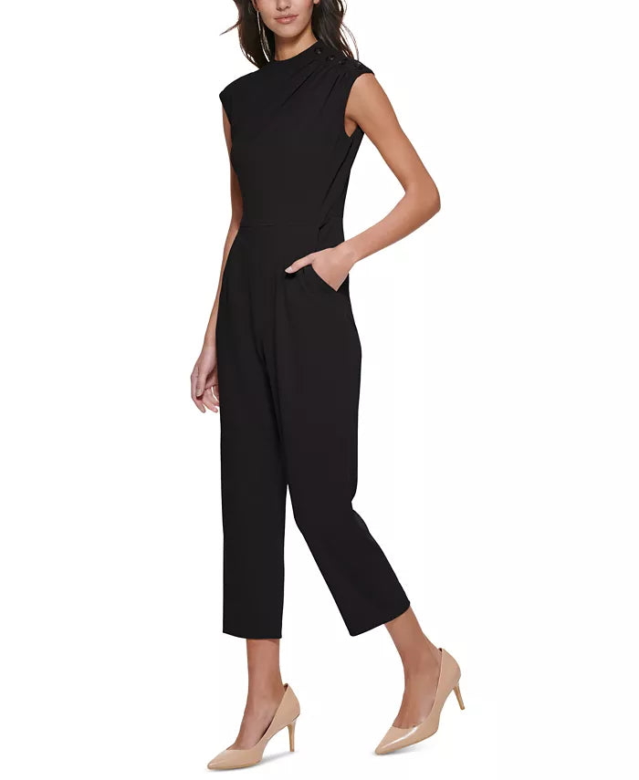 Calvin Klein Button-Shoulder Scuba-Crepe Jumpsuit