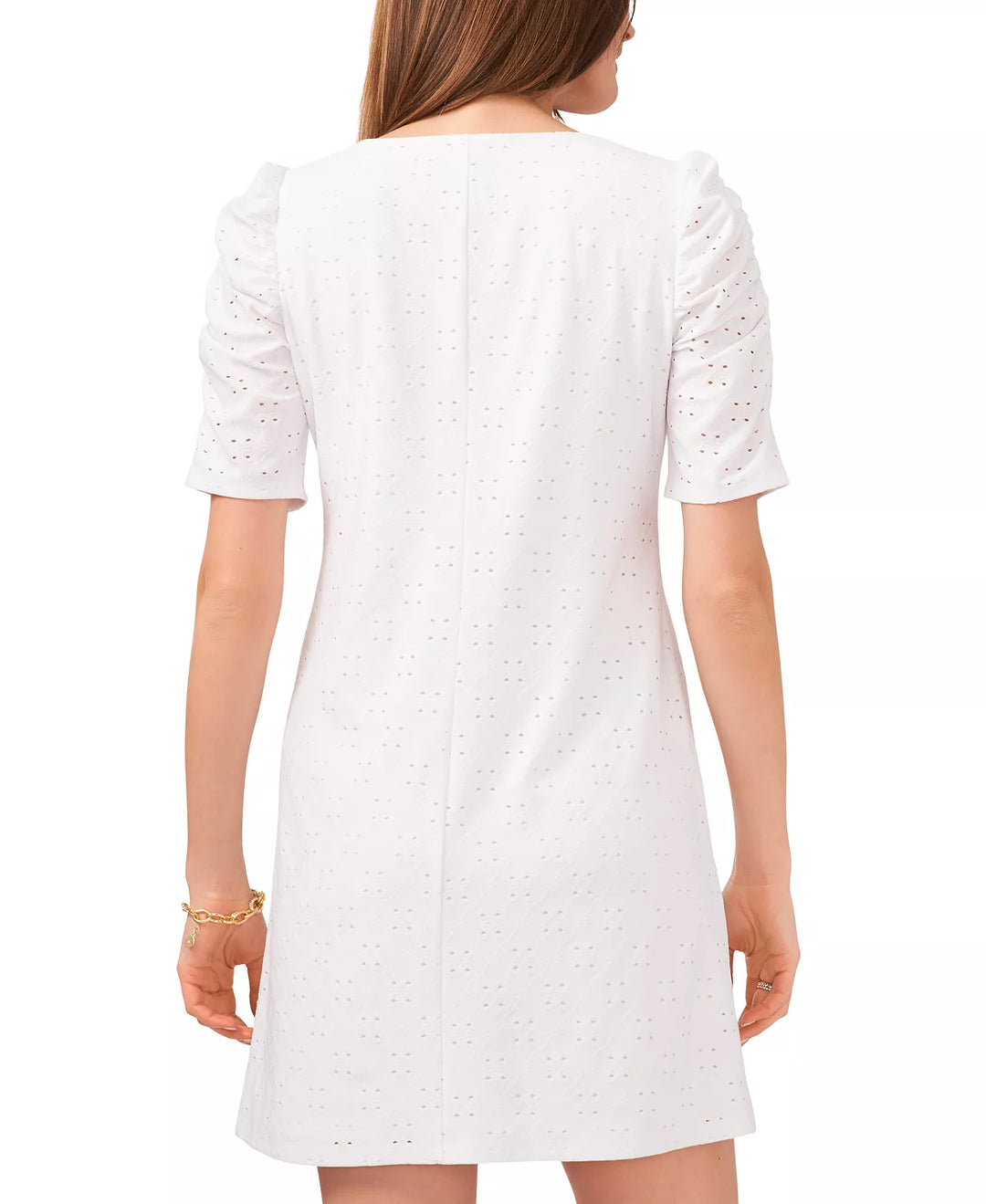 MSK Petite Eyelet Ruched-Sleeve Shift Dress