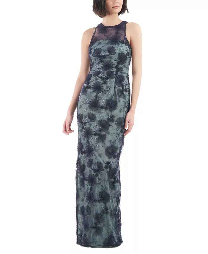 JS Collections Embroidered-Mesh Sequined Gown