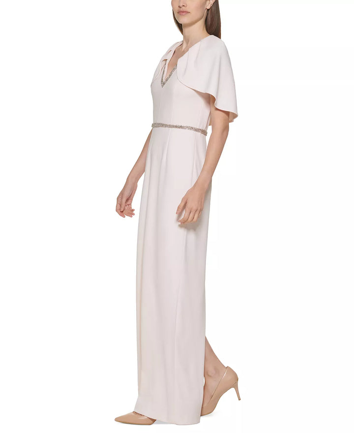 Calvin Klein Rhinestone-Waist Cape-Sleeve Gown