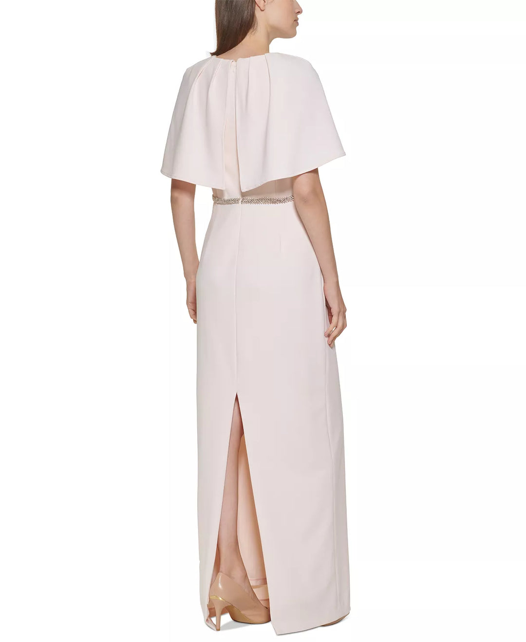 Calvin Klein Rhinestone-Waist Cape-Sleeve Gown