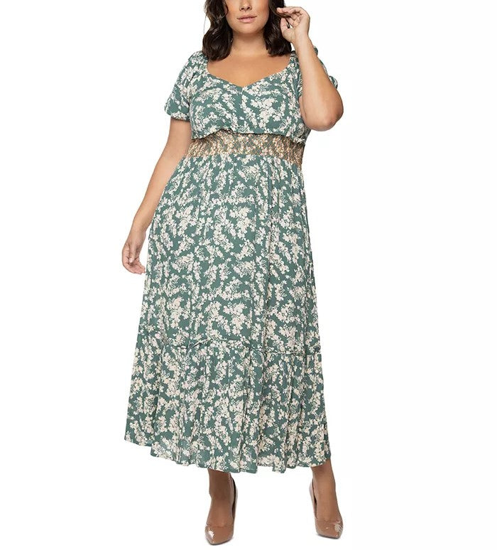 Black Tape Trendy Plus Size Printed Smocked Maxi Dress