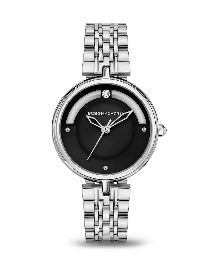 BCBGMAXAZRIA Women's 3 Hands Silver-Tone Stainless Steel Bracelet Watch 32 mm