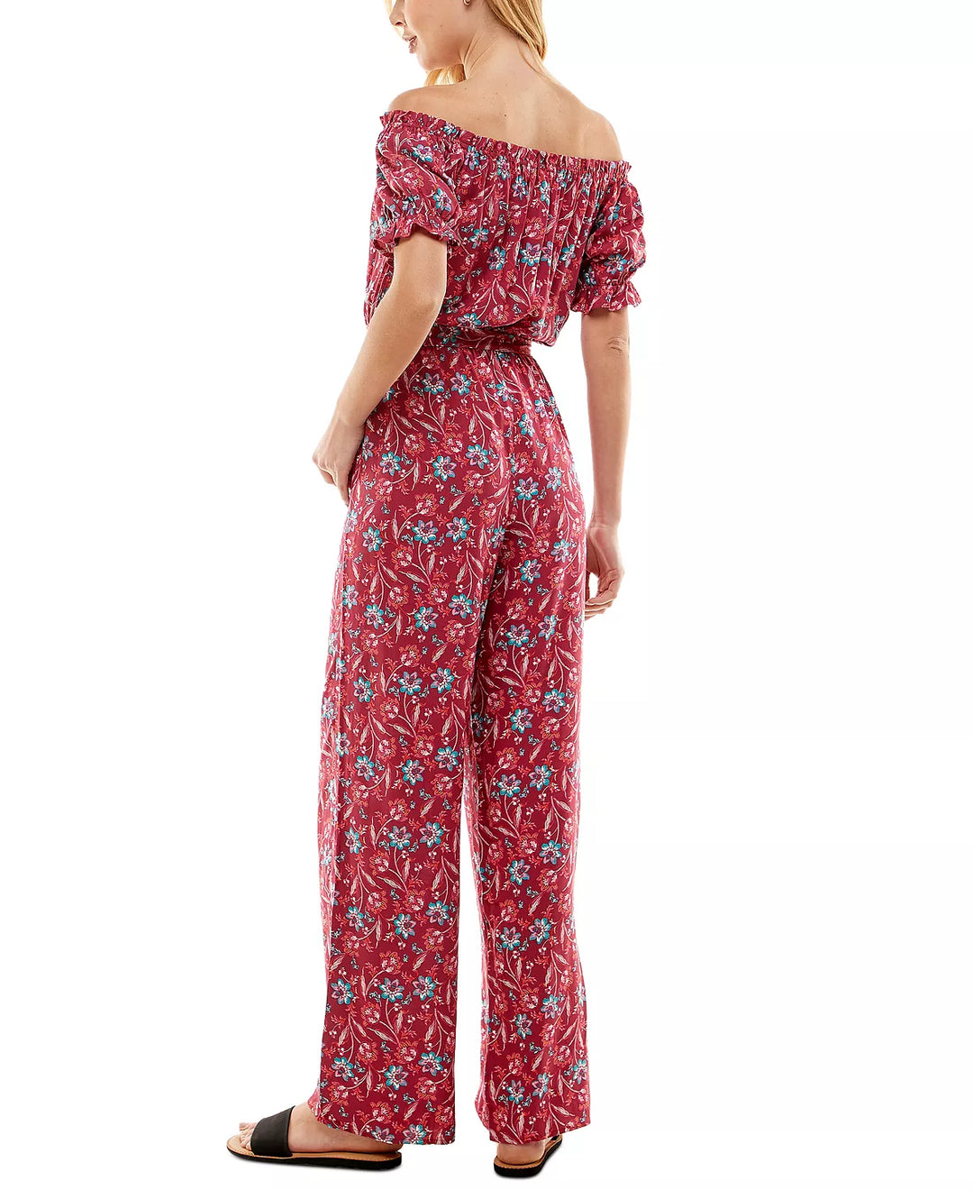 Kingston Grey Juniors' Floral-Print Off-The-Shoulder Jumpsuit