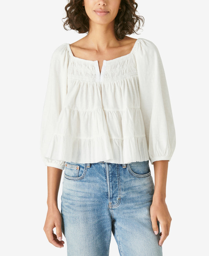 Lucky Brand Tiered Cotton Peasant Blouse
