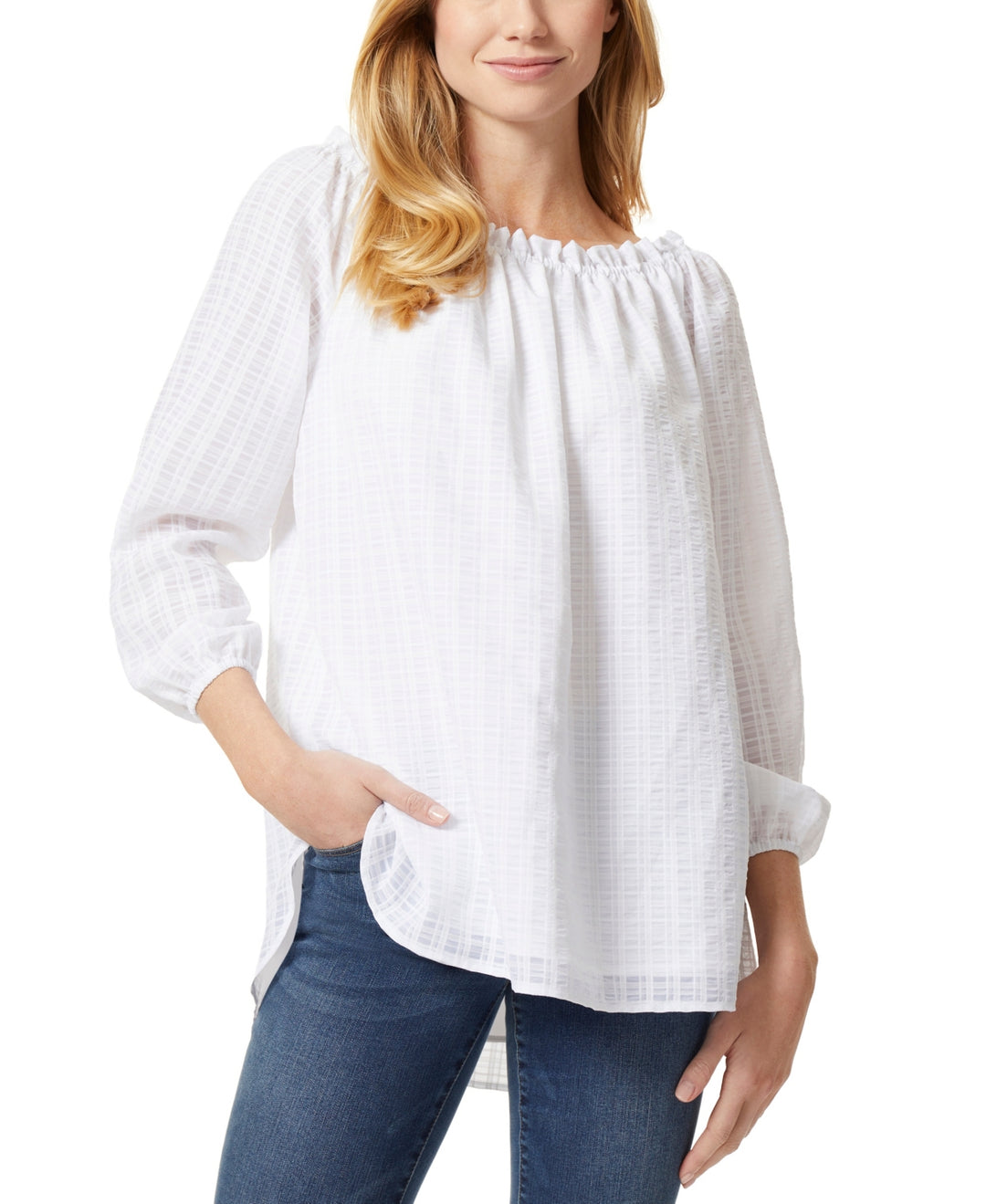Jones New York Smocked Neck Blouse