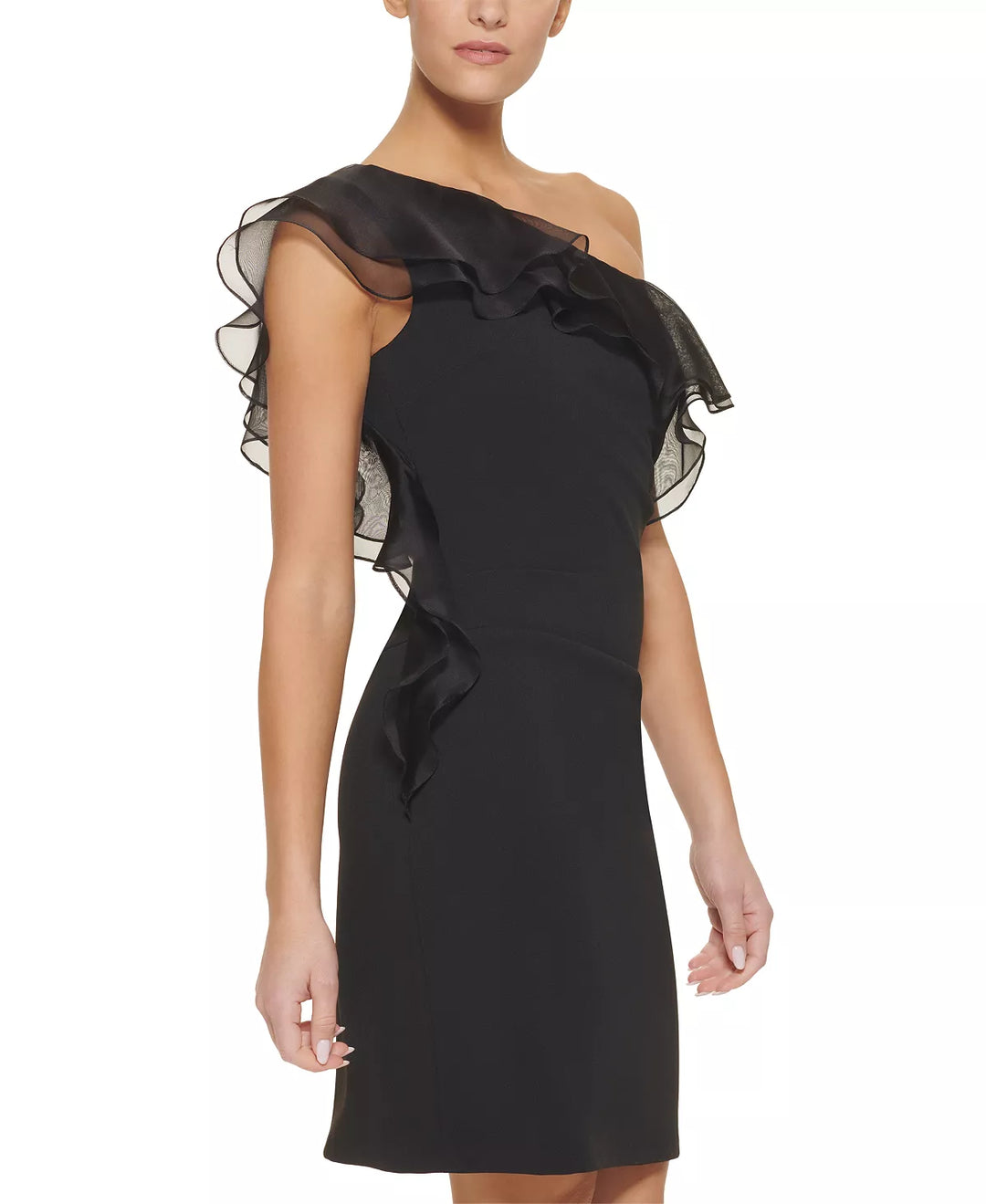 DKNY One-Shoulder Ruffled Dress