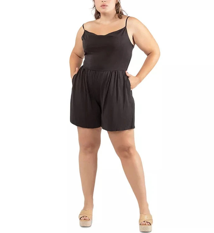 Black Tape Trendy Plus Size Drape-Neck Romper