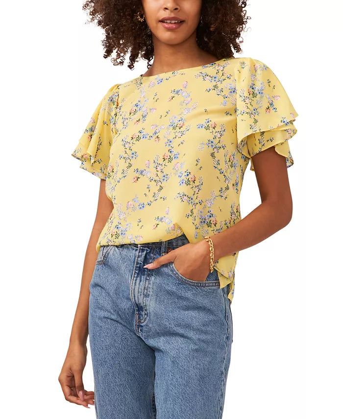 Vince Camuto Floral-Print Flutter-Sleeve Top