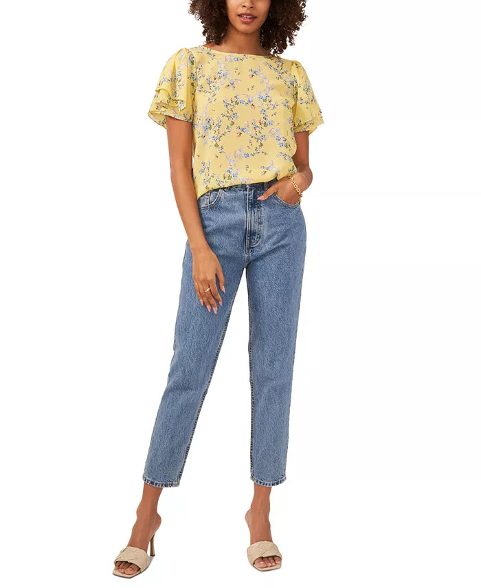 Vince Camuto Floral-Print Flutter-Sleeve Top