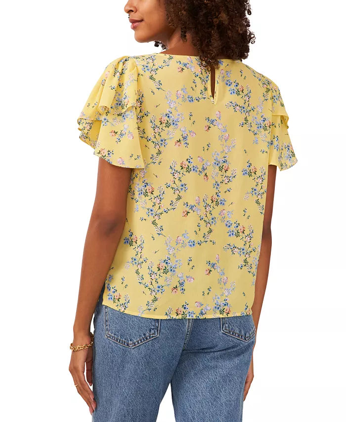 Vince Camuto Floral-Print Flutter-Sleeve Top