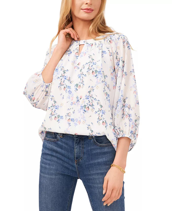 Vince Camuto Floral-Print Keyhole Top