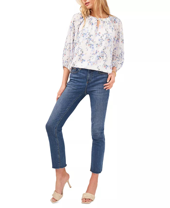 Vince Camuto Floral-Print Keyhole Top