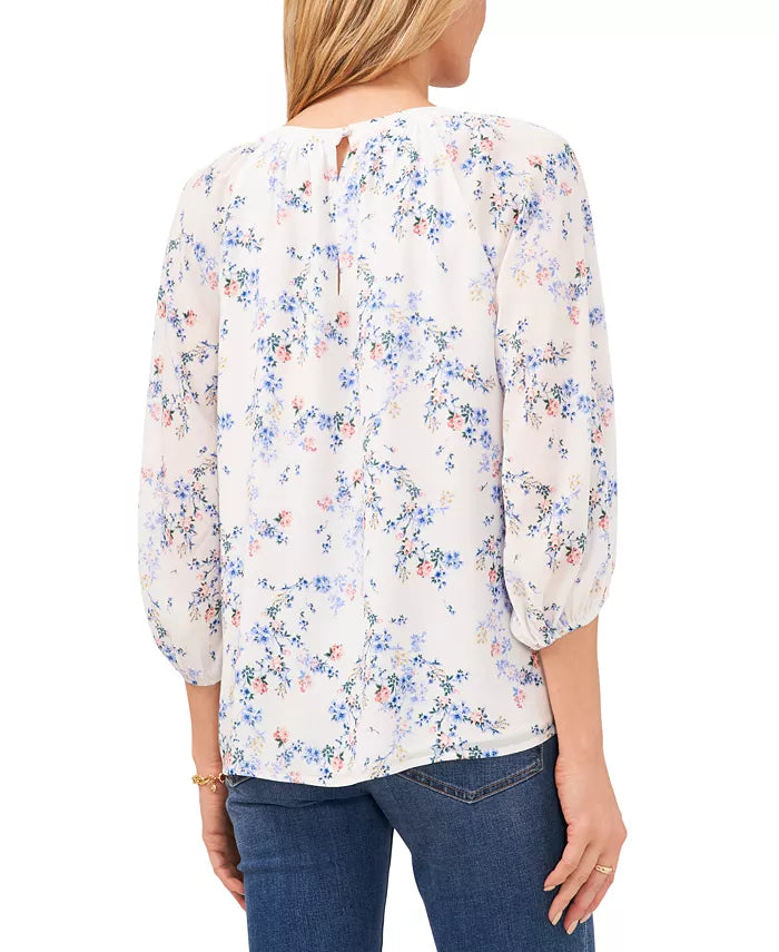 Vince Camuto Floral-Print Keyhole Top