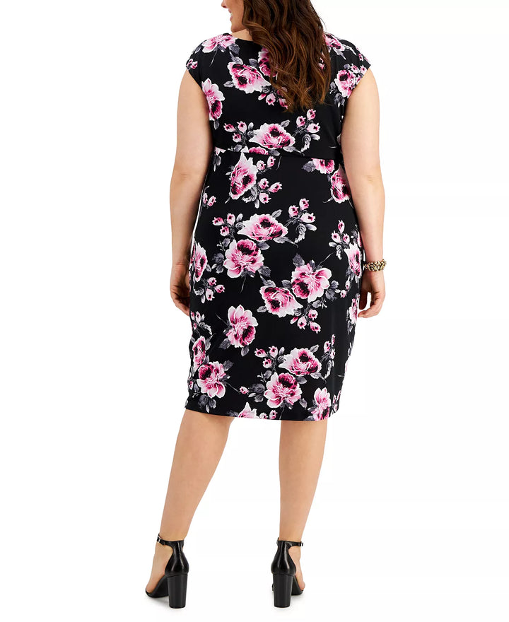 Connected Plus Size Faux-Wrap Sheath Dress