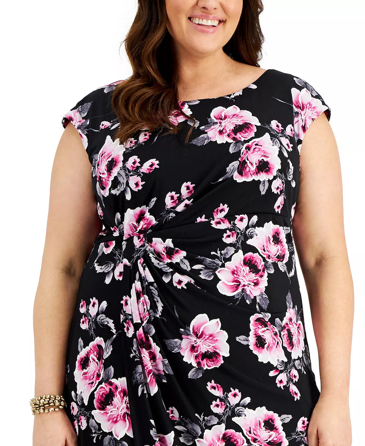 Connected Plus Size Faux-Wrap Sheath Dress