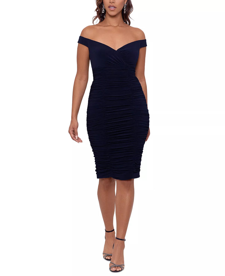 XSCAPE Ruched Off-The-Shoulder Dress