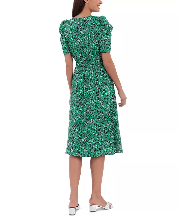 London Times Shirred Floral Midi Dress