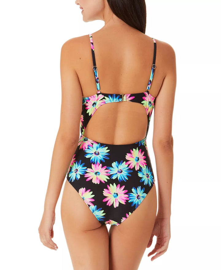 California Waves Juniors' Gerber Daisy Knotted Cutout One-Piece Swimsuit