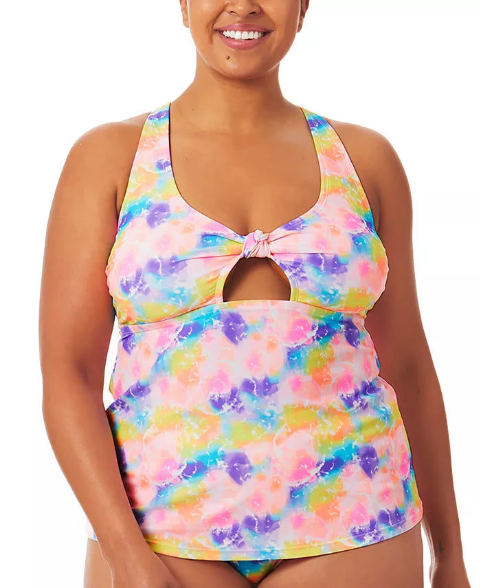 California Waves Trendy Plus Size Tie Dye Dreams Tankini Top