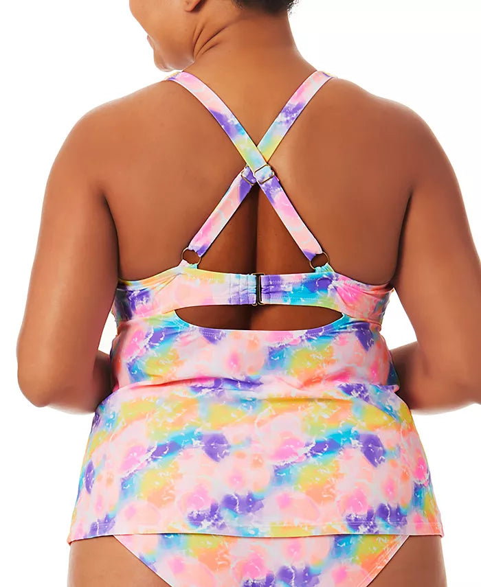 California Waves Trendy Plus Size Tie Dye Dreams Tankini Top