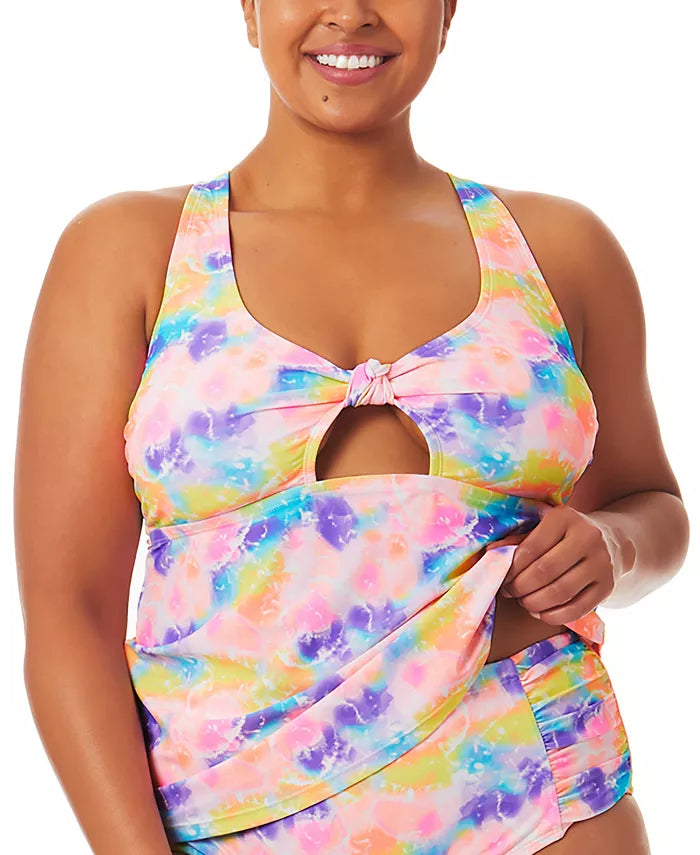 California Waves Trendy Plus Size Tie Dye Dreams Tankini Top