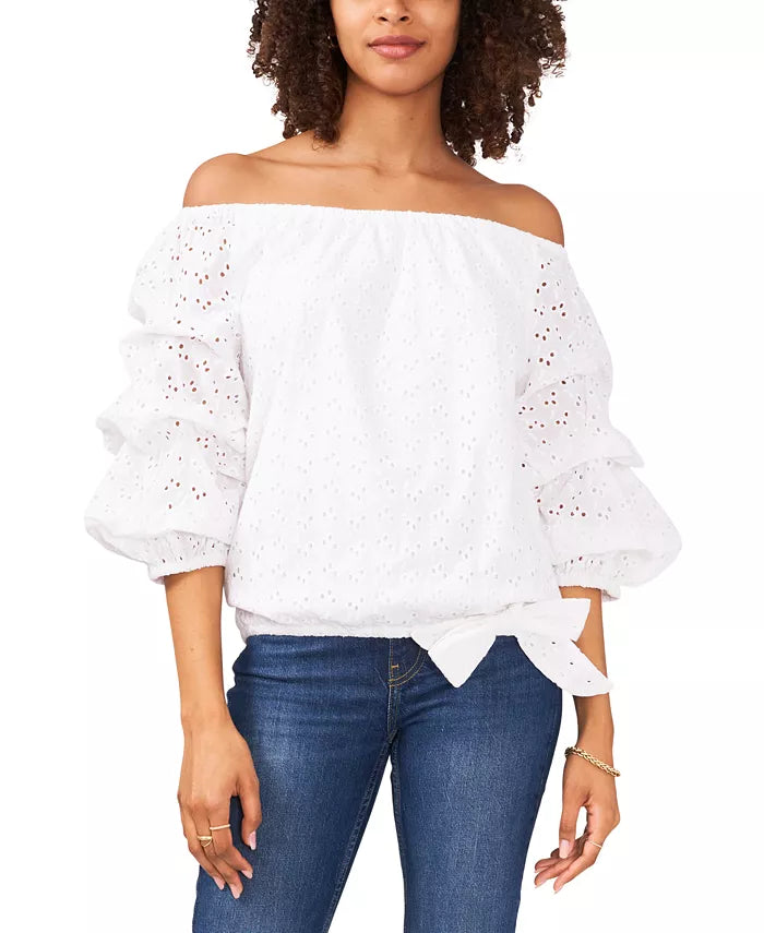 Vince Camuto Bubble Sleeve Off Shoulder Eyelet Top