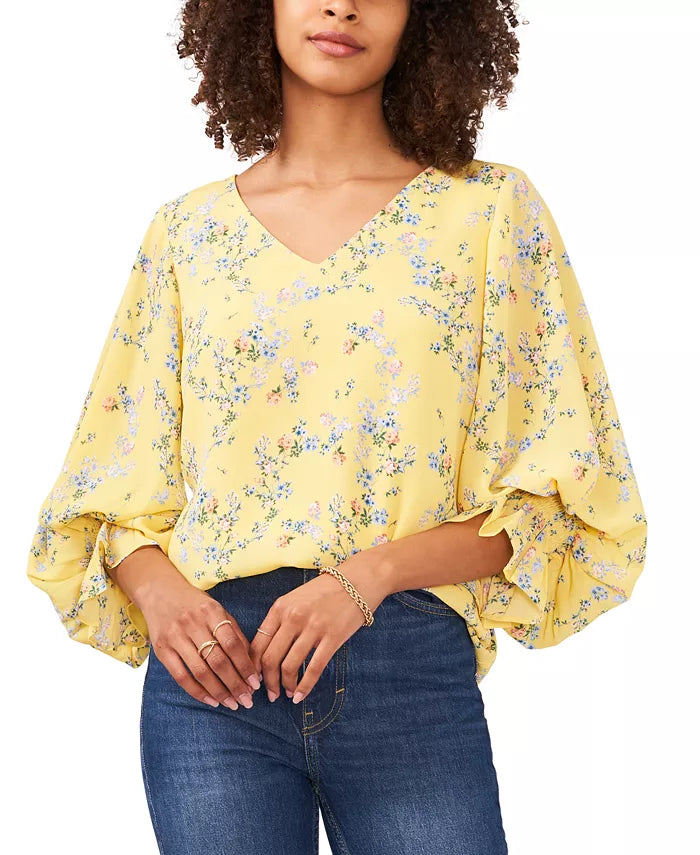 Vince Camuto Floral Smocked Puffed Sleeve Blouse