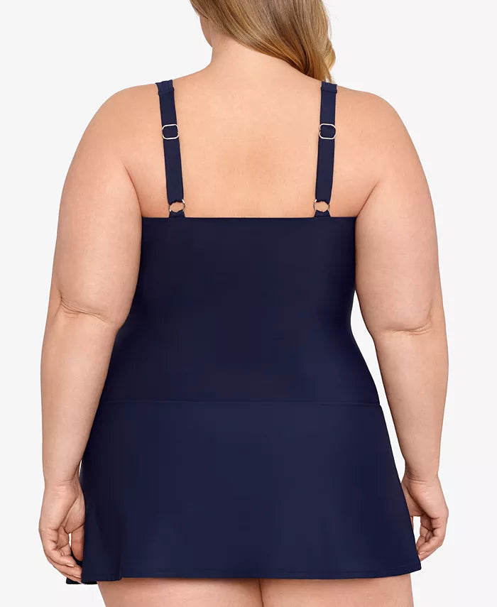 Swim Solutions Plus Size Tummy-Control Twist-Bra Skater Swimdress