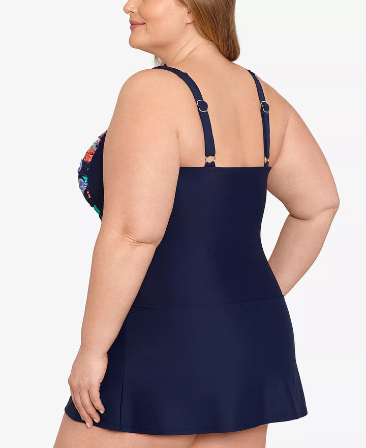 Swim Solutions Plus Size Tummy-Control Twist-Bra Skater Swimdress