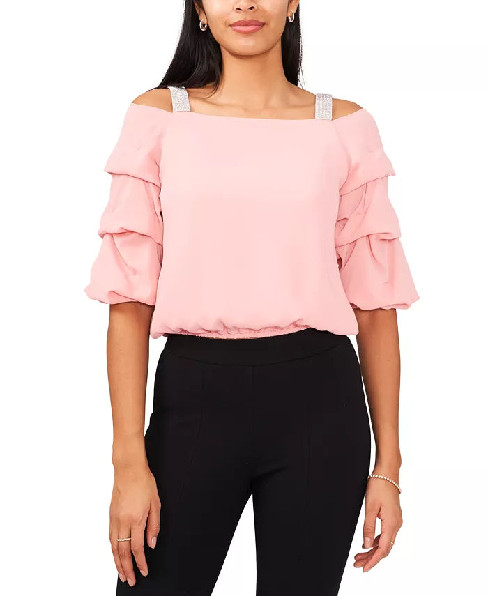 MSK Petite Tiered-Sleeve Cold-Shoulder Top