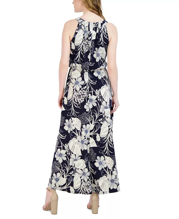 Robbie Bee Pleated-Neck Maxi Dress