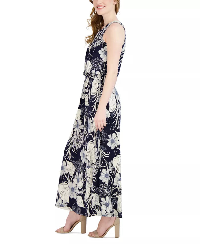 Robbie Bee Pleated-Neck Maxi Dress