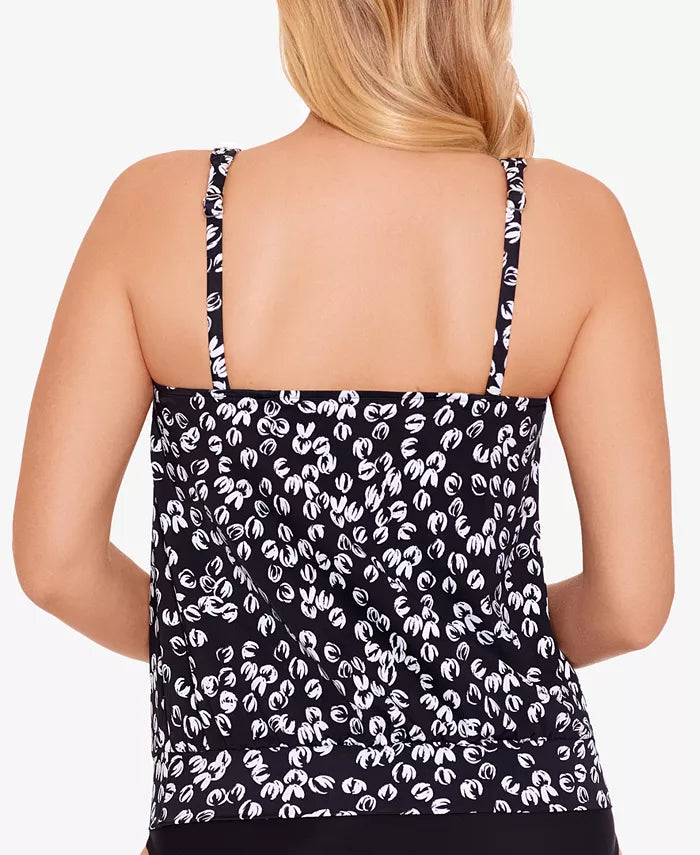 Swim Solutions Printed Shirred-Neck Tankini Top