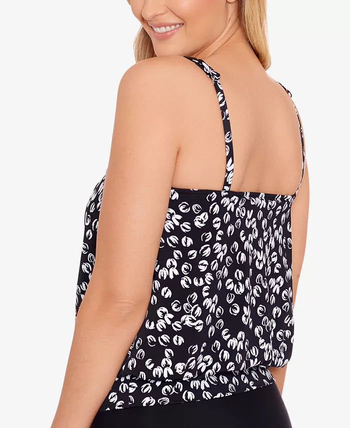 Swim Solutions Printed Shirred-Neck Tankini Top