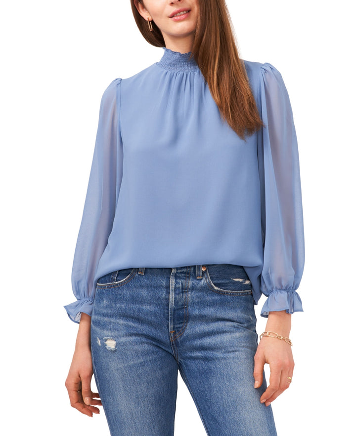 1.STATE Smocked-Neck Blouse