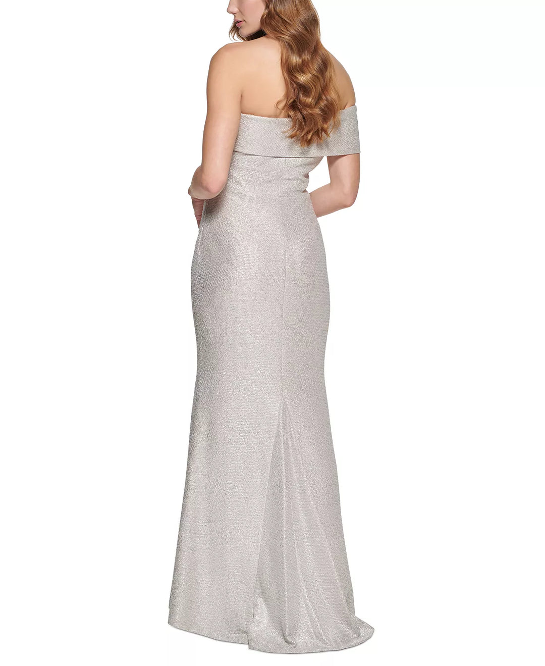 Eliza J Metallic Knit One Shoulder Gown