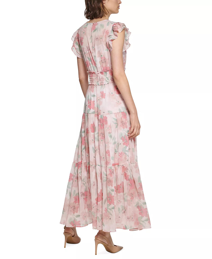 Calvin Klein Floral Smocked-Waist Tiered Maxi Dress
