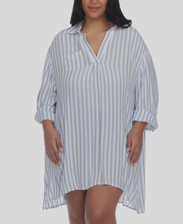 Raviya Plus Size Striped Tunic Shirt Cover-Up