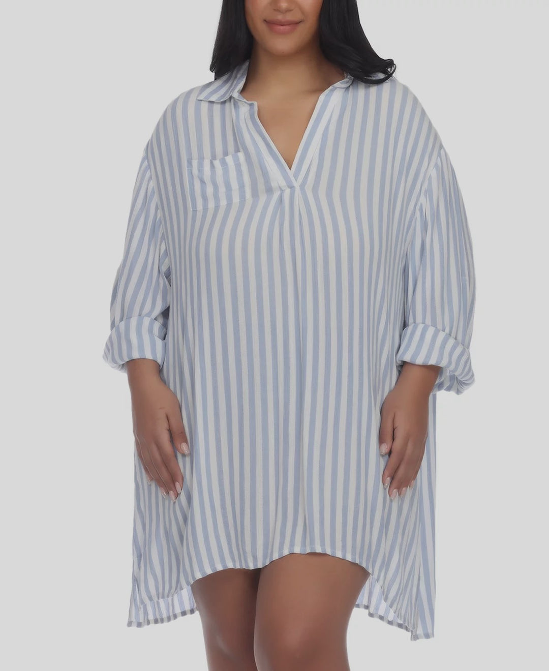 Raviya Plus Size Striped Tunic Shirt Cover-Up