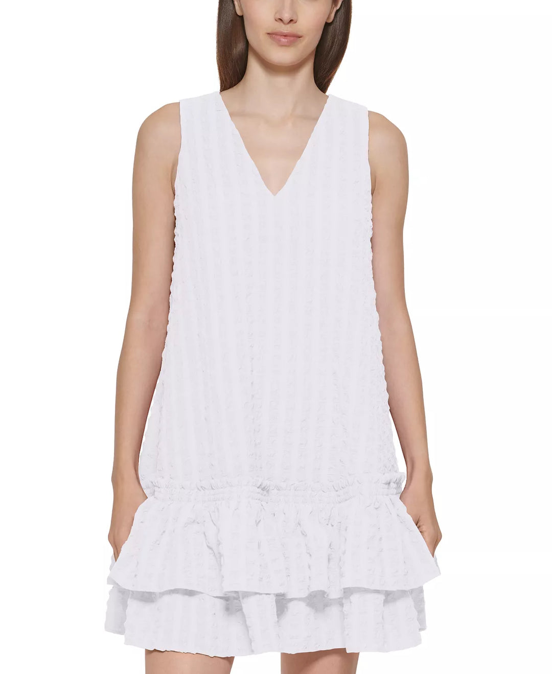 Calvin Klein Textured Ruffled-Hem Dress