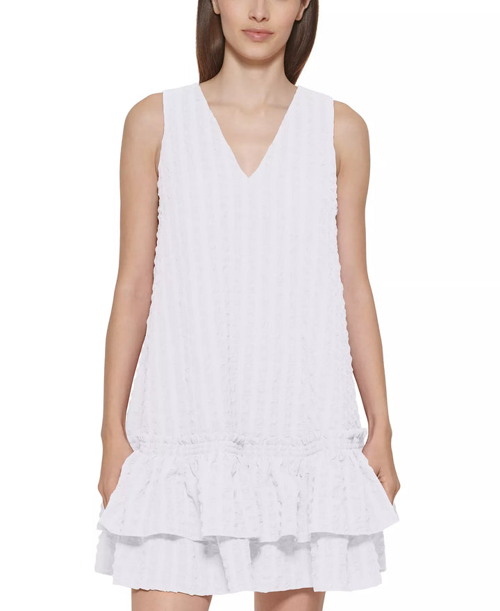 Calvin Klein Textured Ruffled-Hem Dress