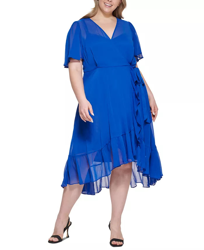 Calvin Klein Plus Size Ruffled Faux-Wrap Dress