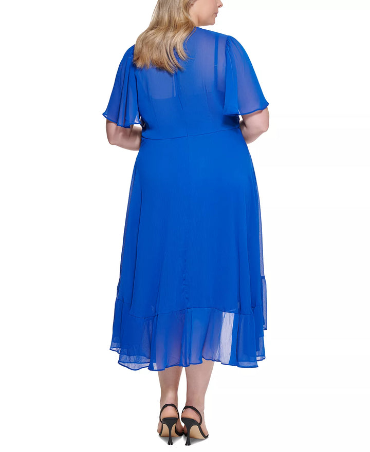 Calvin Klein Plus Size Ruffled Faux-Wrap Dress